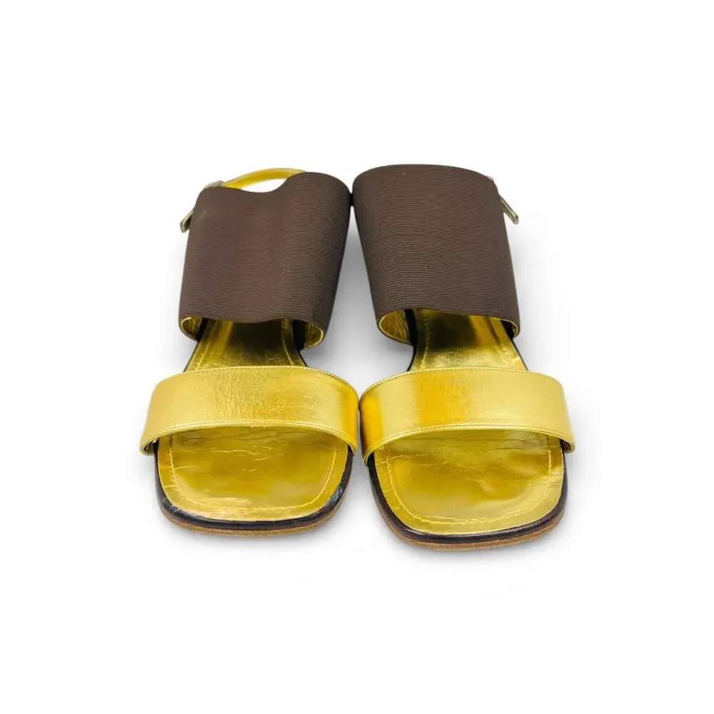 Chanel Vintage Gold Cap Toe Slingback Heels 38 Karl Lagerfeld 1999